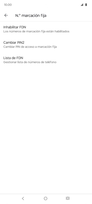 Pulsa Inhabilitar FDN para desactivar la marcación fija.