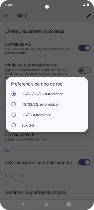 Pulsa el tipo de red deseado.