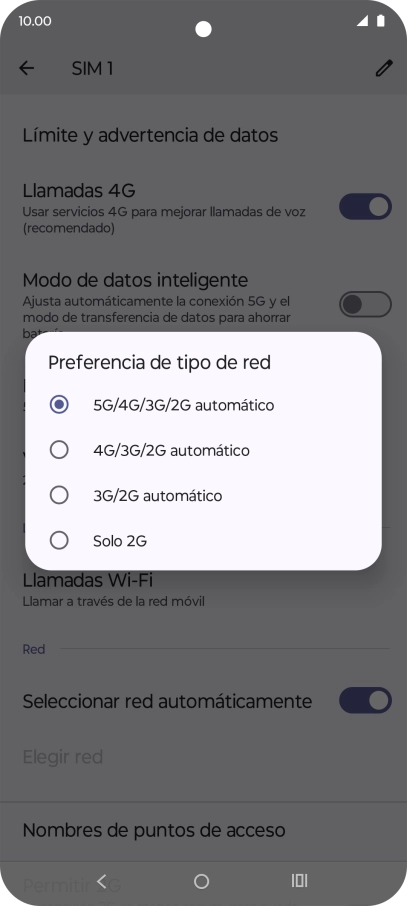 Pulsa el tipo de red deseado.