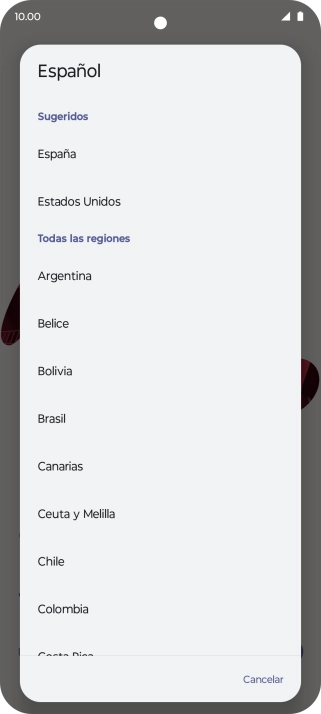 Pulsa el país o el área deseados.