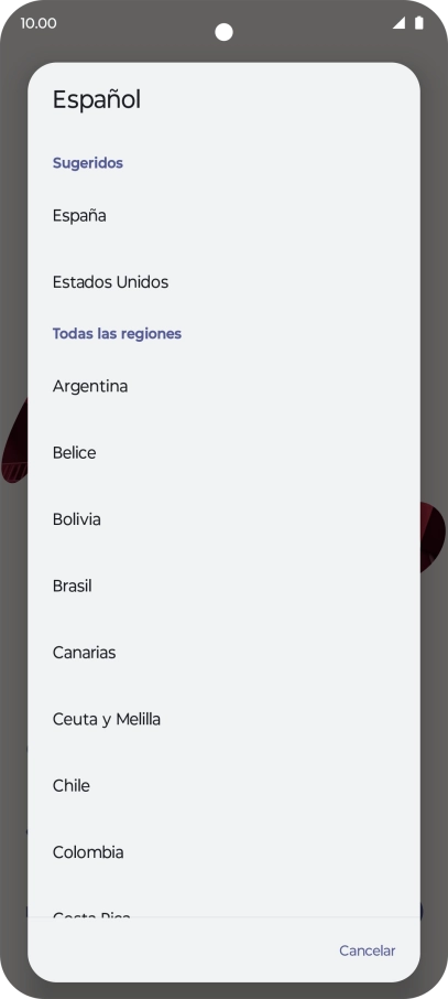 Pulsa el país o el área deseados.