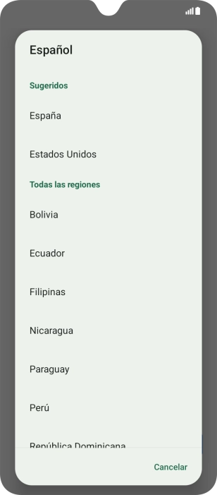 Pulsa el país o el área deseados.