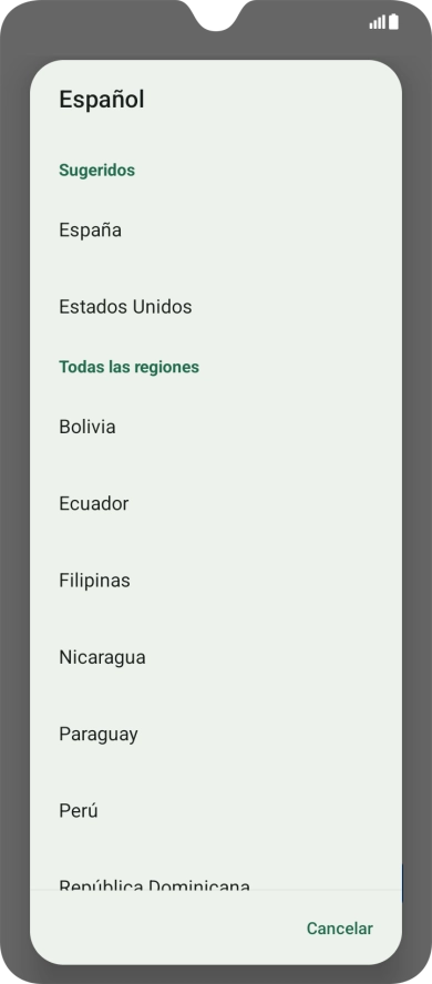 Pulsa el país o el área deseados.