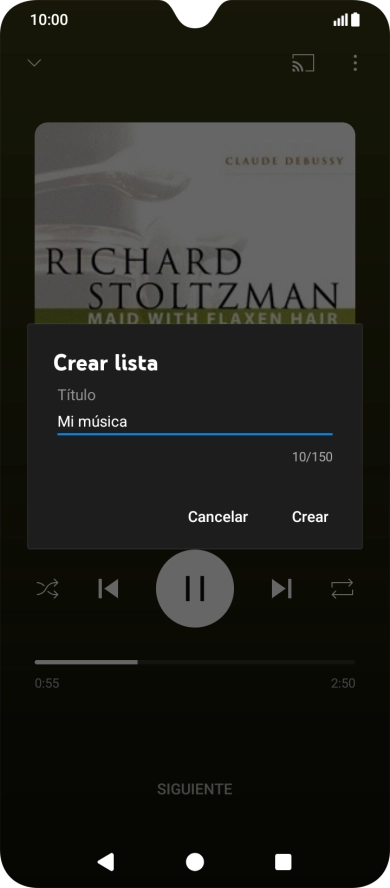 Introduce el nombre deseado de la lista de reproducción y pulsa Crear.