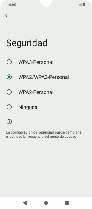 Pulsa WPA3-Personal para proteger la conexión wifi con una contraseña.