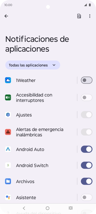 Pulsa el indicador junto a las apps deseadas para activar o desactivar la función.