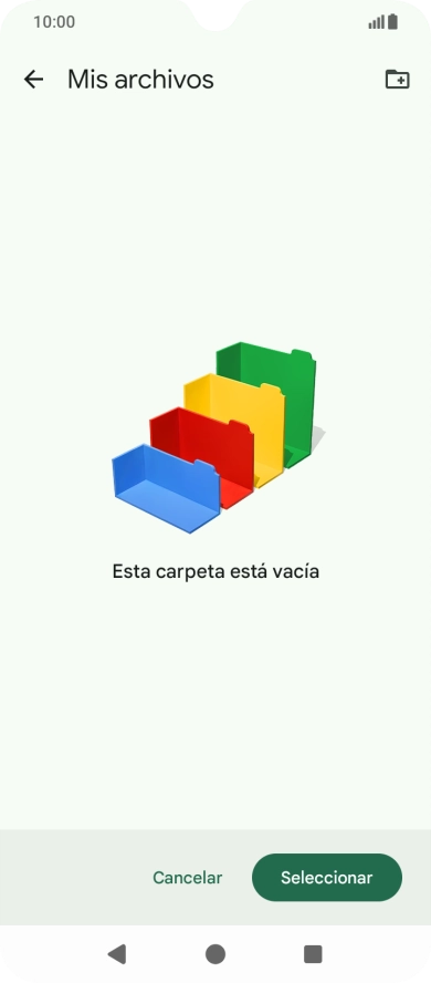 Si deseas crear una nueva carpeta, pulsa el icono de nueva carpeta y sigue las indicaciones de la pantalla para crearla.
