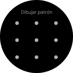 Arrastra el dedo sobre la pantalla para unir por lo menos cuatro puntos y sigue las indicaciones de la pantalla para crear un patrón como código de seguridad.