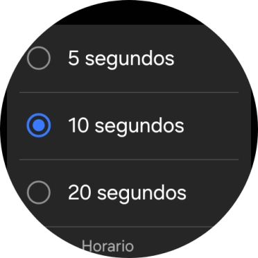 Pulsa el ajuste deseado para seleccionar cuánto debe durar la cuenta atrás hasta que el smartwatch llame a la central de alarma en caso de registrar una caída grave.