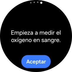 Pulsa Aceptar y espera mientra el smartwatch está midiendo la saturación de oxígeno en sangre.