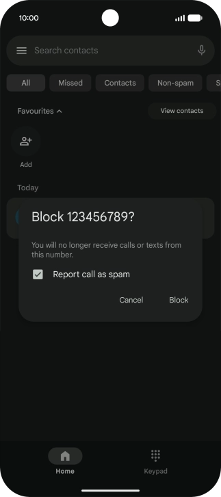 To report the number as spam, press the field next to 
