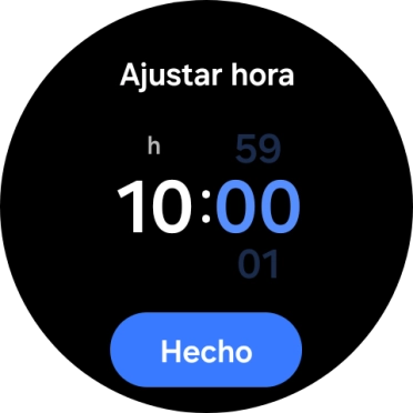 Desliza el dedo hacia arriba o hacia abajo por la pantalla para poner el reloj en hora.