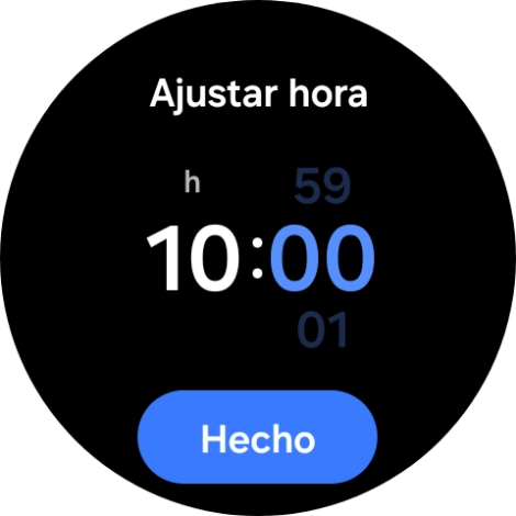 Desliza el dedo hacia arriba o hacia abajo por la pantalla para poner el reloj en hora.