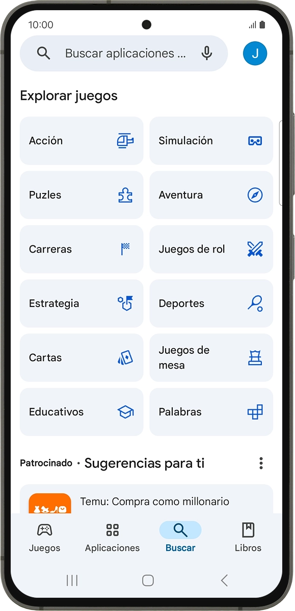 En el teléfono: Pulsa en el campo de búsqueda e introduce el nombre o el tema de la app deseada.