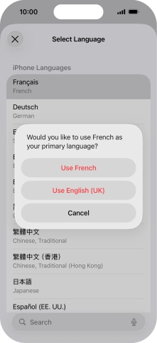 To select the new language as the default phone language, press Use ‹language›.