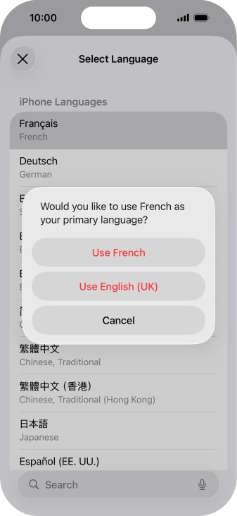 To select the new language as the default phone language, press Use ‹language›.
