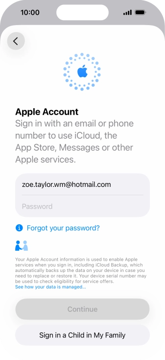 Press Password and key in the password for your Apple Account.