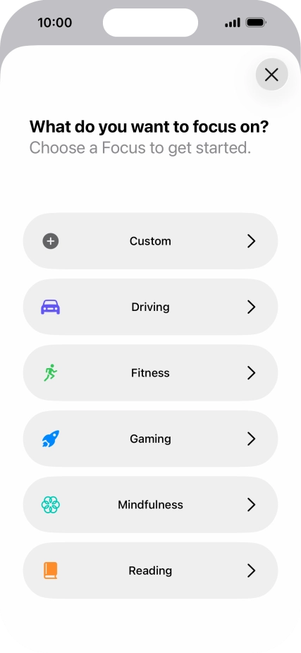 Press the required focus mode and follow the instructions on the screen to add the selected focus mode.
