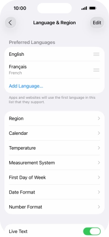 To subsequently select another language as the default language, press the move icon next to the required language and drag it to the top of the list.