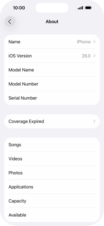 Your phone's software version is displayed next to iOS Version.