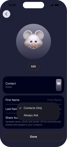 Press the required setting.