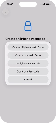 Follow the instructions on the screen to turn on use of phone lock code or press Don't Use Passcode.