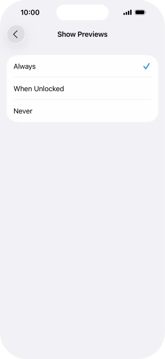 To select notification preview on the lock screen, press Always.