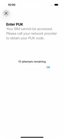 Key in the PUK and press OK.