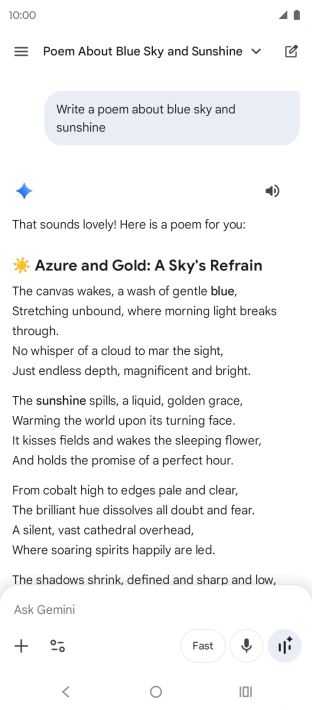 You can ask Gemini to generate a text based on your description.