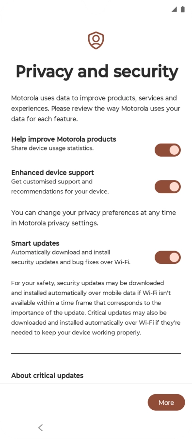 Press the indicators next to the required settings to select them.