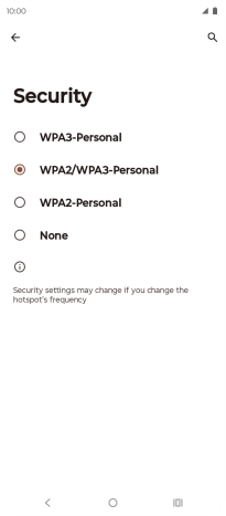 Press WPA3-Personal to password protect your Wi-Fi hotspot.