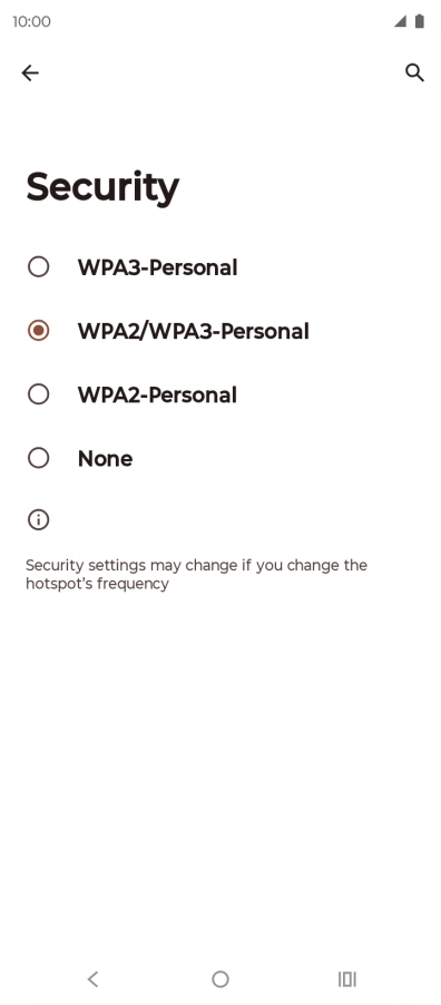 Press WPA3-Personal to password protect your Wi-Fi hotspot.