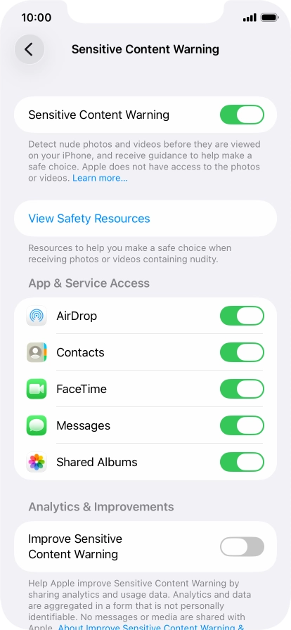 Press the indicators next to the required applications to turn the function on or off.