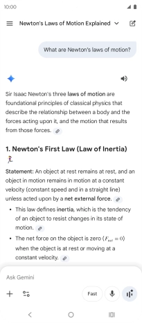 Transcription of the conversation with Gemini Live is now displayed.