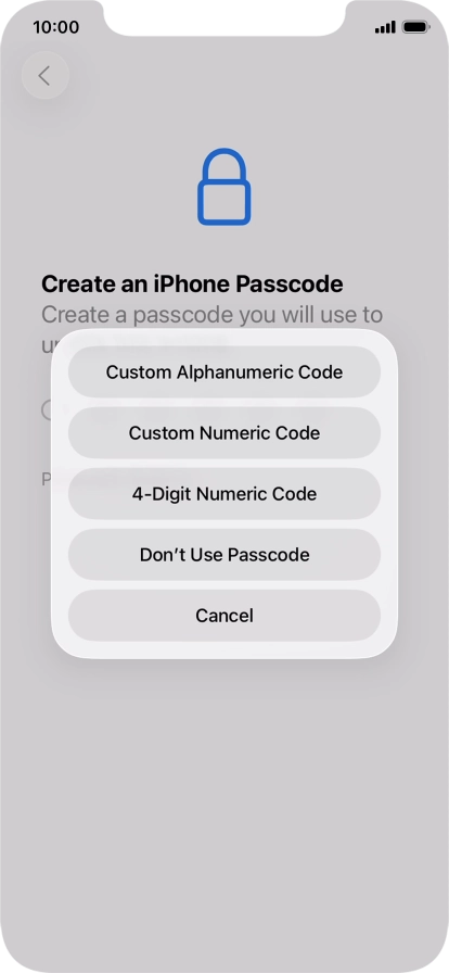 Follow the instructions on the screen to turn on use of phone lock code or press Don't Use Passcode.