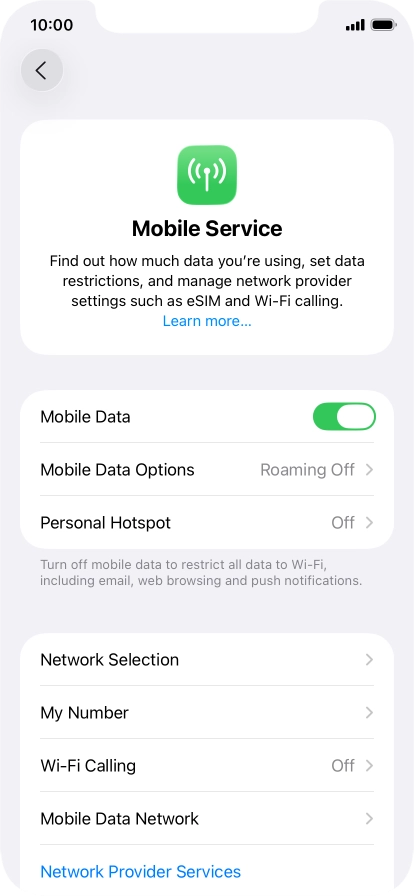Press Mobile Data Options.