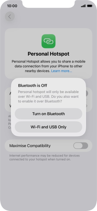 If Wi-Fi is turned on, press Wi-Fi and USB Only.