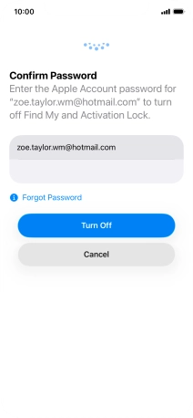 Key in the password for your Apple Account and press Turn Off. Wait a moment while the factory default settings are restored. Follow the instructions on the screen to set up your phone and prepare it for use.