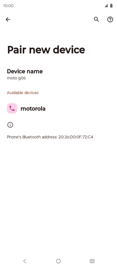Press the required Bluetooth device and follow the instructions on the screen to pair the device with your phone.