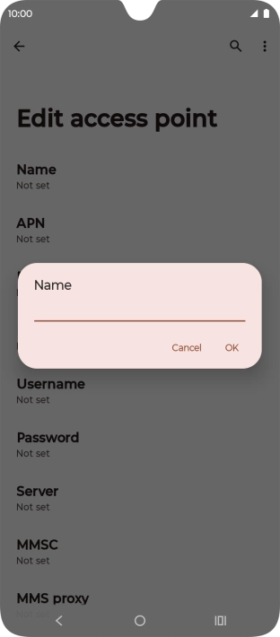 Key in Vodafone Internet and press OK.