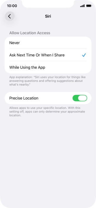 Press the required setting to turn the function on or off.