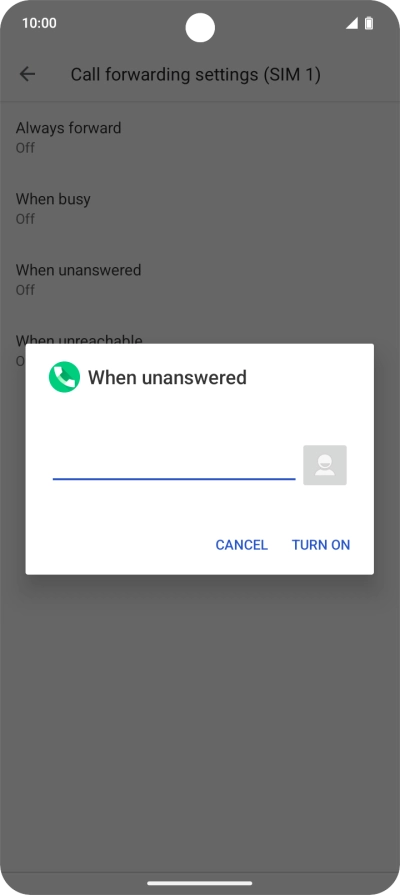 Key in (prefix) 5 (your phone number) and press TURN ON.