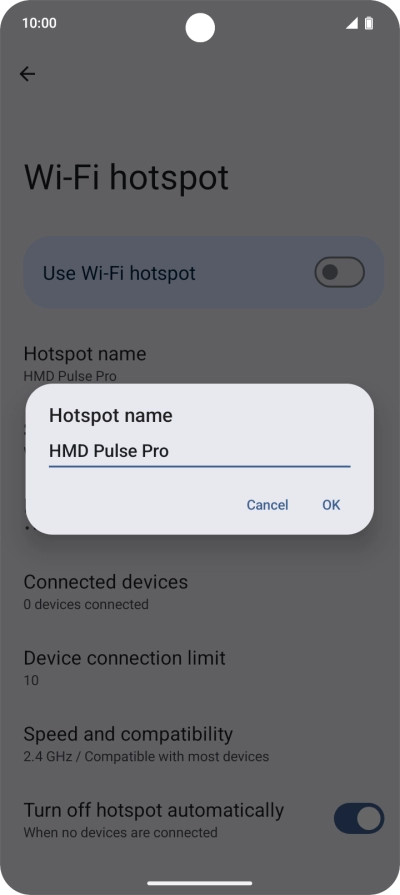 Key in the required Wi-Fi hotspot name and press OK.