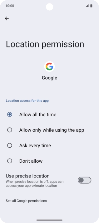 Press the required setting.