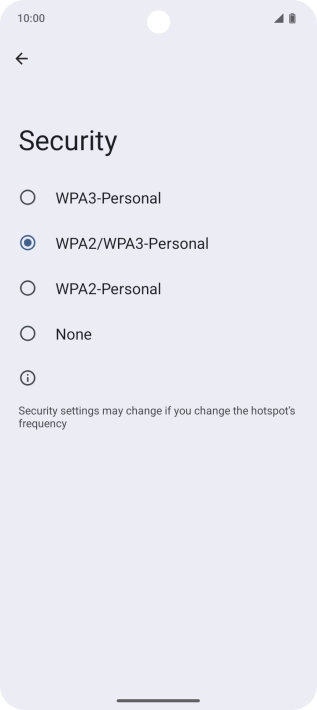 Press WPA3-Personal to password protect your Wi-Fi hotspot.