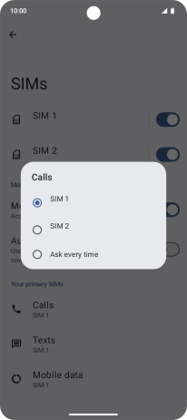 Press the required setting.