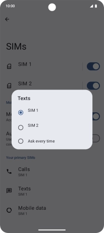 Press the required setting.