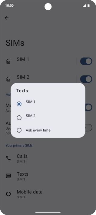 Press the required setting.