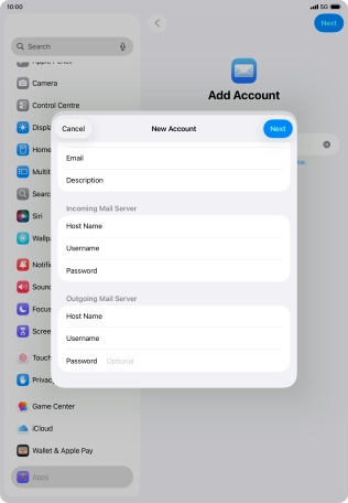 Press Password and key in the password for your email account. Please note that if you're using Vodafone's outgoing server, leave the password field empty.