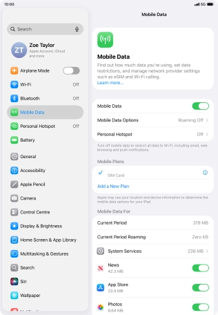 Press Mobile Data Options.